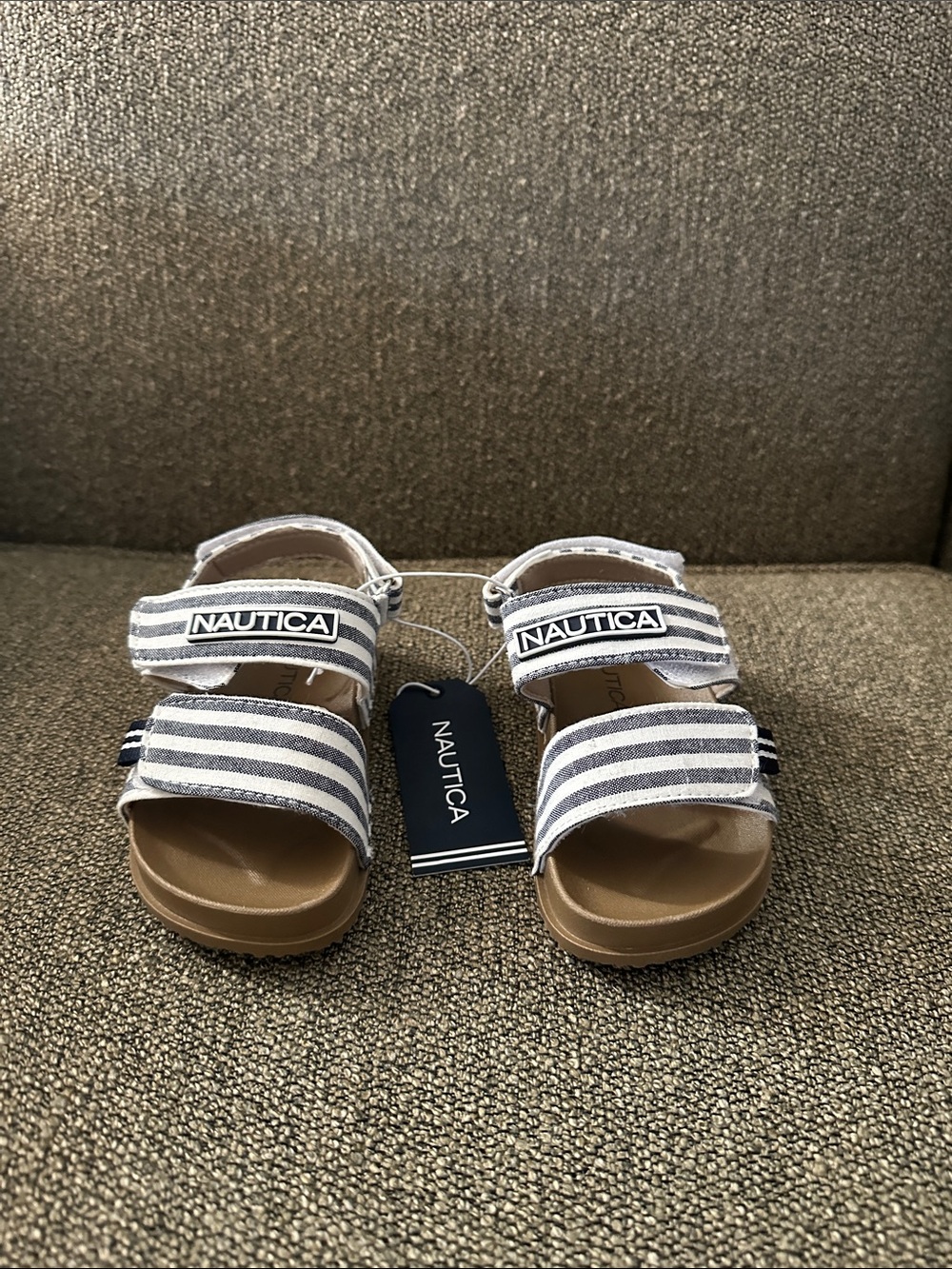 🆕 Nautica Kids Navy & White Striped Hook-and-Loop Sandals